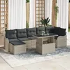 Image de Ensemble de Canapé de Jardin 8 Pièces avec Coussins Gris Clair Poly Rattan, Canapé de Jardin 2 Places avec Coussins Gris 3348508