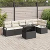 Image de Ensemble de Canapé de Jardin 7 Pièces avec Coussins Noir Poly Rattan, Canapé de Jardin 2 Places avec Coussins Noir Poly Rattan