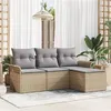 Image de Ensemble de Canapé de Jardin 4 Pièces avec Coussins Beige en Rattan Poly, Canapé de Jardin 2 Places avec Rangement & Coussins B