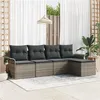 Image de Ensemble de Canapés de Jardin 5 pièces Gris Rattan Poly, Canapé de Jardin 2 places avec rangement et coussins Gris Rattan Poly