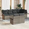 Image de Ensemble de canapé de jardin de 7 pièces avec coussins gris en poly rotin, Canapé de jardin 2 places avec rangement & coussins
