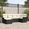 Image de Ensemble de canapé de jardin 6 pièces avec coussins Noir Rotin Poly, Canapé de jardin 2 places avec rangement et coussins Noir