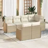 Image de Ensemble de Canapé de Jardin 7 Pièces avec Coussins Beige Poly Rattan, Canapé de Jardin 2 Places avec Rangement & Coussins Beig