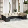 Image de Ensemble de canapé de jardin vidaXL 10 pièces avec coussins en poly rotin noir 3354546