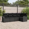 Image de Ensemble de 5 Pièces de Canapé de Jardin avec Coussins Noir Poly Rattan, Canapé de Jardin 2 Places avec Rangement & Coussins 3354712
