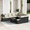 Image de Ensemble de canapé de jardin de 9 pièces avec coussins en rotin noir