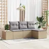 Image de Ensemble de Canapés de Jardin 4 Pièces avec Coussins Beige en Rotin Synthétique