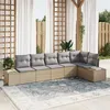 Image de Ensemble de canapé de jardin 6 pièces avec coussins Beige Poly Rattan