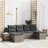 Image de Ensemble de canapé de jardin 6 pièces avec coussins en poly rotin gris