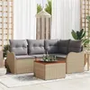Image de Ensemble de Canapé de Jardin 5 Pièces avec Coussins Beige Rotin Poly Acacia 3356117