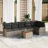 Image de Ensemble de Canapés de Jardin de 7 Pièces avec Coussins en Poly Rotin Gris Acacia, Canapé de Jardin 2 Places avec Rangement 3356130