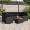 Image de Ensemble de Canapés de Jardin 7 Pièces avec Coussins Noir Rattan Poly Acacia, Canapé de Jardin 2 Places avec Rangement & 3356203