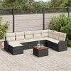 Image de Ensemble de 9 pièces de canapés de jardin avec coussins noir poly rotin acacia, Canapé de jardin 2 places avec rangement 3356283