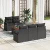 Image de Ensemble de Sofa de Jardin à 6 Pièces avec Coussins Noir Poly Rattan Acacia, Sofa de Jardin 2 Places avec Rangement et Coussins