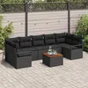 Image de Ensemble de Canapés de Jardin 8 Pièces avec Coussins Noir Poly Rattan Acacia, Canapé de Jardin 2 Places avec Rangement 3356343