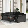 Image de Ensemble de Canapé de Jardin 9 Pièces avec Coussins Poly Rattan Noir Acacia, Canapé de Jardin 2 Places avec Rangement & Coussin