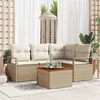 Image de Ensemble de Canapé de Jardin de 5 Pièces avec Coussins Beige Rattan Poly Acacia, Canapé de Jardin 2 Places avec Rangement & Cou