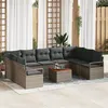 Image de Ensemble de Canapé de Jardin de 10 pièces avec Coussins en Rattan Poly Acacia Gris, Canapé de Jardin 2 places avec Rangement &