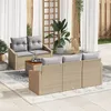 Image de Ensemble de Canapés de Jardin 6 Pièces avec Coussins Beige en Poly Rattan Acacia