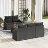 Image de Ensemble de canapé de jardin 6 pièces avec coussins Noir en Poly Rattan Acacia