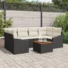 Image de Ensemble de canapé de jardin de 7 pièces avec coussins Noir Poly Rattan Acacia