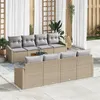 Image de Ensemble de canapé de jardin 7 pièces avec coussins beige poly rotin acacia