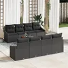 Image de Ensemble de canapé de jardin 7 pièces avec coussins Noir Poly Rotin Acacia