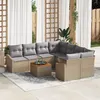 Image de Ensemble de Canapé de Jardin 9 Pièces avec Coussins Beige Poly Rattan Acacia