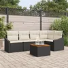 Image de Ensemble de canapé de jardin 6 pièces avec coussins Noir Poly Rattan Acacia