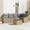 Image de Ensemble de canapé de jardin 6 pièces avec coussins Beige Poly Rotin Acacia