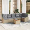 Image de Ensemble de canapés de jardin 7 pièces avec coussins Beige Poly Rattan Acacia
