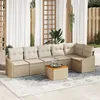 Image de Ensemble de canapé de jardin 7 pièces avec coussins Beige Poly Rotin Acacia