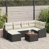 Image de Ensemble de canapé de jardin 7 pièces avec coussins Noir Poly Rattan Acacia