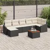 Image de Ensemble de Canapés de Jardin 8 pièces avec Coussins Noir Poly Rattan Acacia