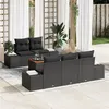 Image de Ensemble de canapé de jardin 6 pièces avec coussins noir poly rotin acacia
