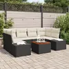 Image de Ensemble de Canapés de Jardin de 7 Pièces avec Coussins Noir Poly Rottin Acacia