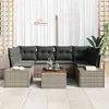 Image de Ensemble de canapé de jardin 7 pièces avec coussins gris en poly rotin et acacia