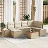 Image de Ensemble de Canapés de Jardin 7 pièces avec Coussins Beige Poly Rotin Acacia