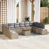 Image de Ensemble de Canapé de Jardin 11 pièces avec Coussins Beige Rotin Poly Acacia