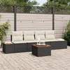 Image de Ensemble de canapé de jardin 5 pièces avec coussins en poly rotin noir d'acacia 3356687