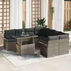Image de Ensemble de Sofa de Jardin de 9 Pièces avec Coussins en Rattan Poly Gris, Sofa de Jardin 2 Places avec Rangement & Coussins en