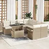 Image de Ensemble de Canapés de Jardin 9 Pièces avec Coussins Beige Rattan Poly, Canapé de Jardin 2 Places avec Rangement et Coussins Be