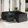 Image de ensemble de canapé de jardin 9 pièces avec coussins noir poly rotin, canapé de jardin 2 places avec rangement et coussins noir