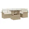 Image de Ensemble de Canapés de Jardin de 6 Pièces avec Coussins Beige en Rattan Poly, Canapé de Jardin 2 Places avec Rangement et Couss