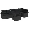 Image de Set de canapé de jardin 7 pièces avec coussins noir en poly rattan, Canapé de jardin 2 places avec rangement et coussins noir e