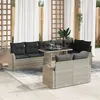 Image de Ensemble de Canapés de Jardin de 9 Pièces avec Coussins Gris Clair Poly Rattan, Canapé de Jardin 2 Places avec Rangement et Cou