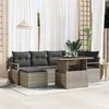 Image de Ensemble de Canapé de Jardin 7 Pièces avec Coussins Gris Poly Rattan, Canapé de Jardin 2 Places avec Rangement & Coussins Gris