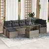 Image de Canapé de jardin 8 pièces avec coussins gris en poly rotin, Canapé de jardin 2 places avec rangement et coussins gris en poly r