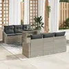 Image de Ensemble de canapé de jardin 7 pièces avec coussins gris clair en poly rotin