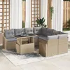 Image de Ensemble de Canapé de Jardin 9 Pièces avec Coussins Beige en Rattan Poly